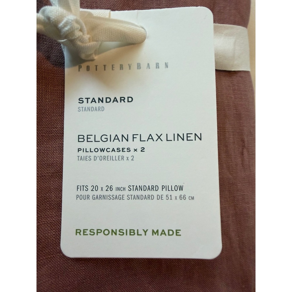 Pottery Barn Belgian Flax Linen Pillowcases Rosewood Standard Set of 2 NEW - Picture 7 of 7
